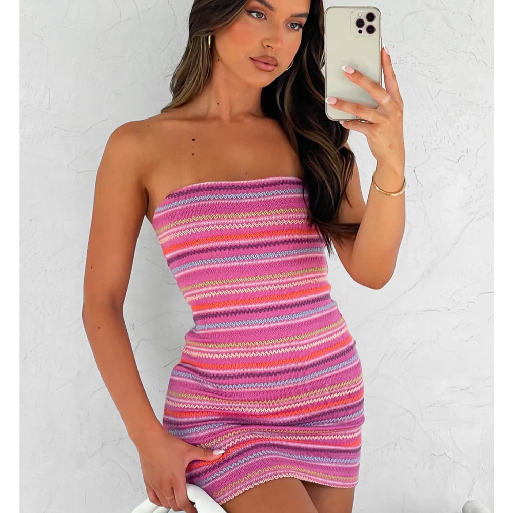 White Fox Boutique Pink and Purple Striped Mini Dress